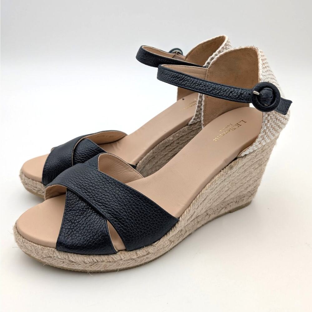 L K Bennett Angele Leather Wedge Heel Sandals Women's Black Size US9.5 EU40